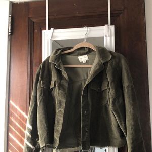 American Eagle Corduroy Cropped Button Up Shirt Cut Off Shacket Raw Hem